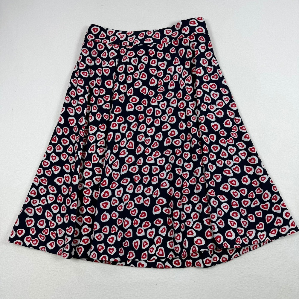 J.Crew Womens Navy Blue Red Heart Print A-Line Midi Skirt Size 4